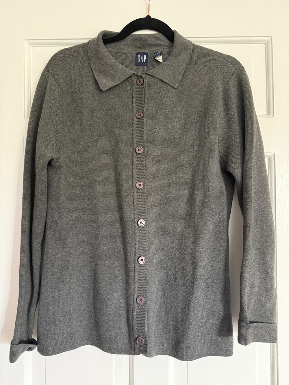 GAP Ladies Heather Gray Collared Button-Front Cardigan